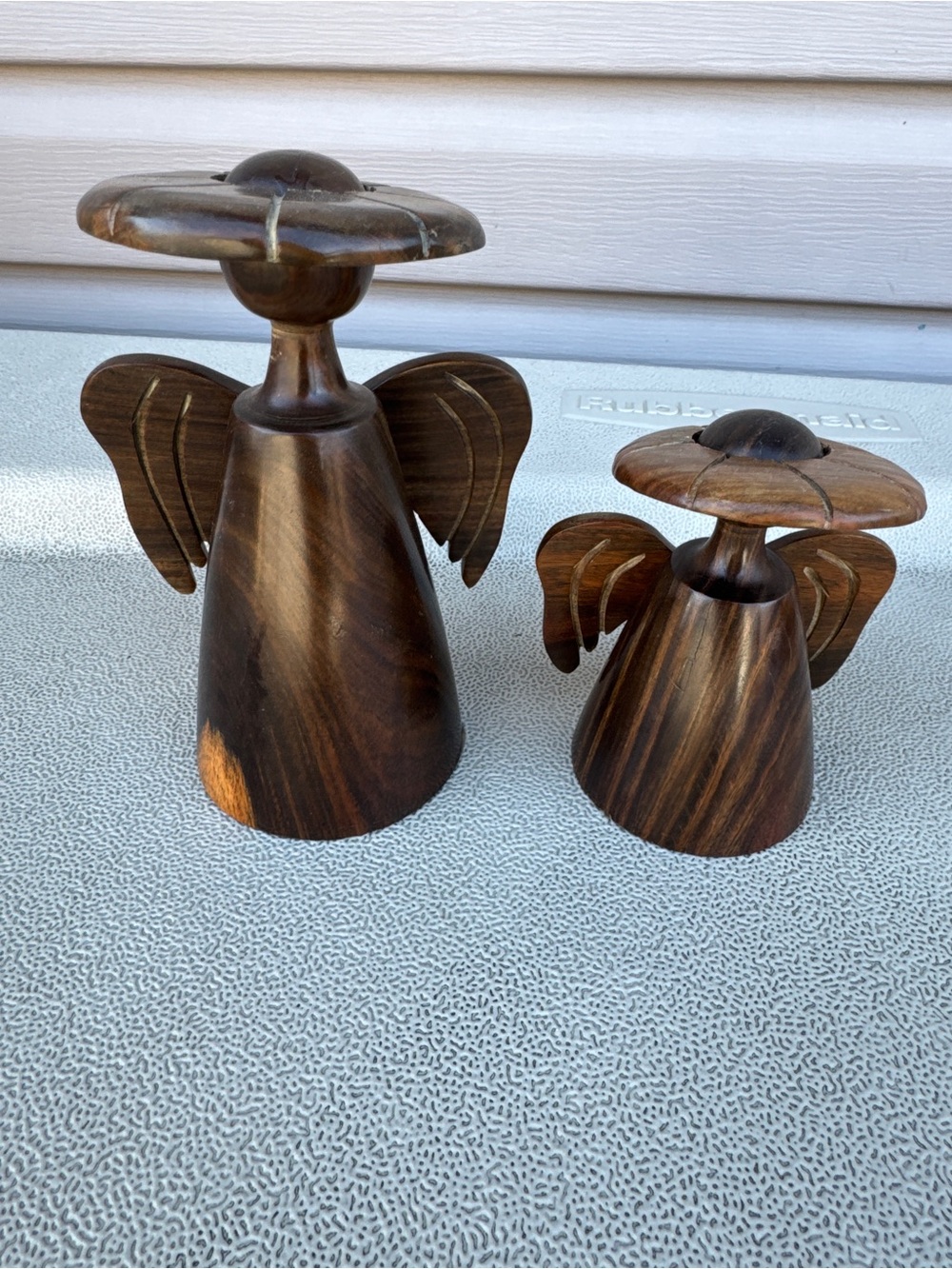 Handcrafted Dark Wood Angel Figurines Handcarved- Set of 2